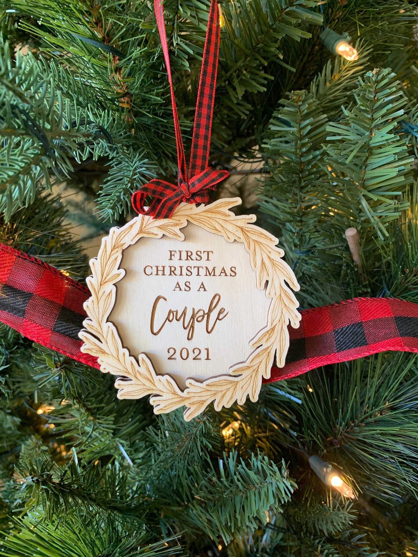 Custom Engraved First Christmas as Mom and Dad Ornament