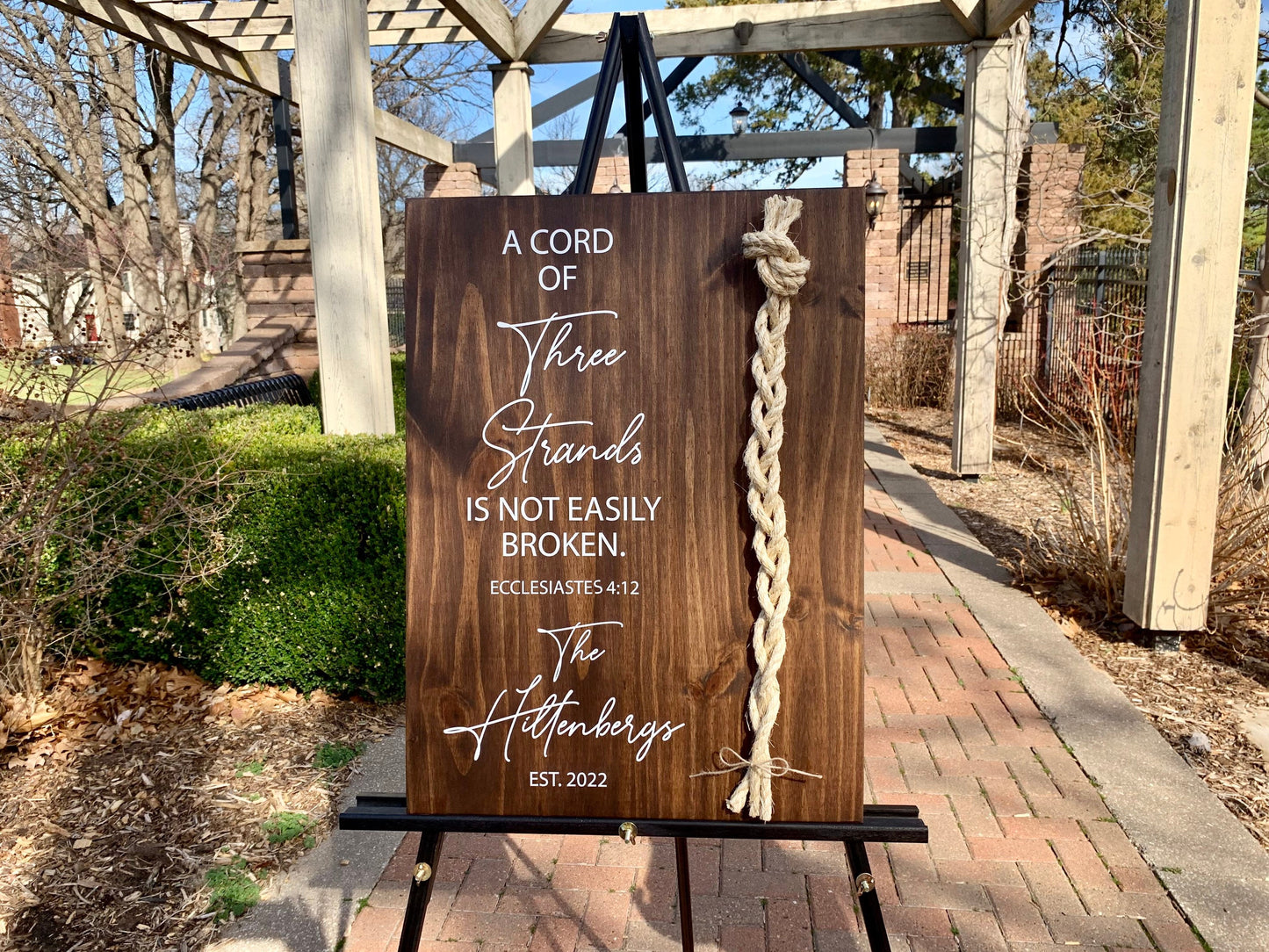 A Cord Of Three Strands Wedding Sign, 17x24, Sisal Rope Cords, Unity Ceremony Sign, A Cord of 3 Strands, Ecclesiastes 4:12