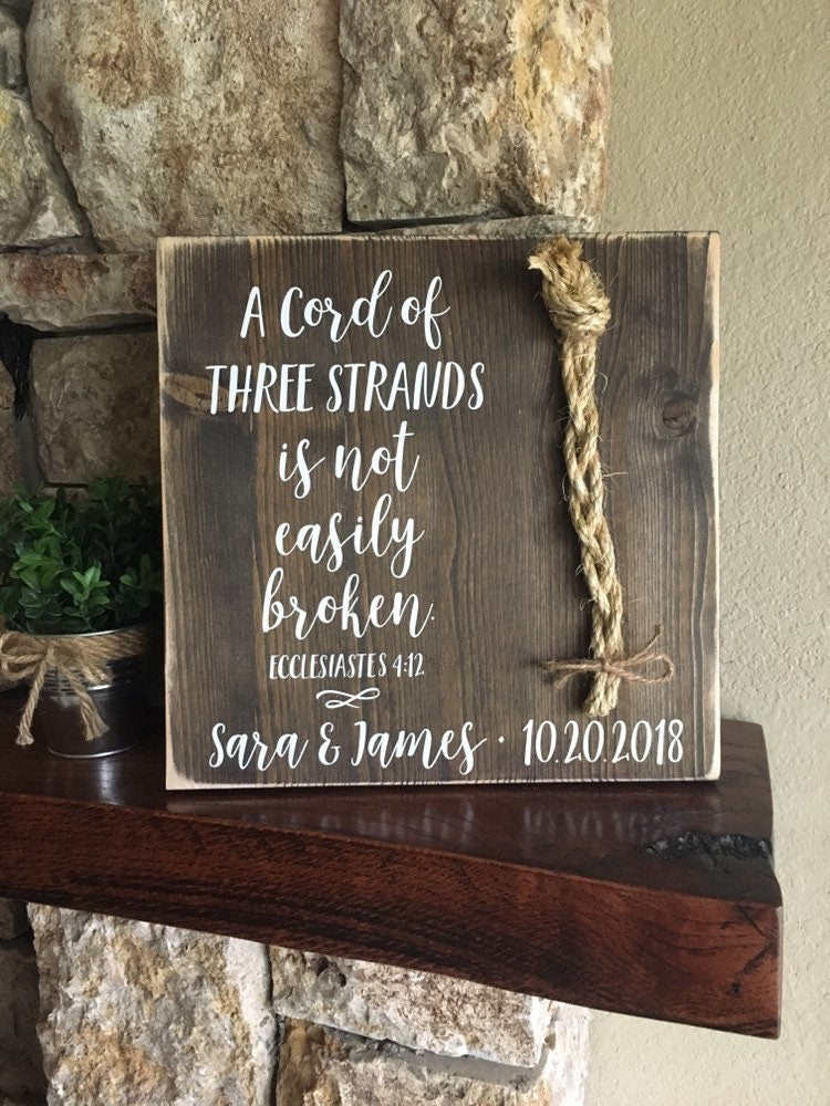 Christian Wedding Gift, A Cord of Three Strands is Not Easily Broken, Personalized Gift for Couple, Anniversary Gift