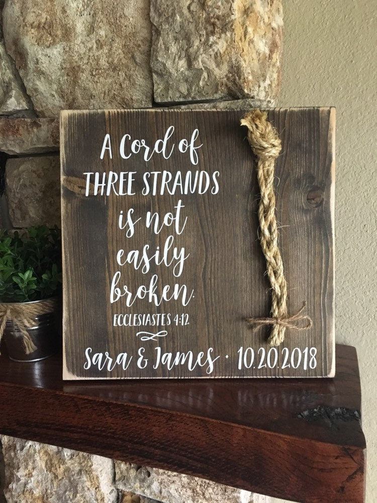 Christian Wedding Gift, A Cord of Three Strands is Not Easily Broken, Personalized Gift for Couple, Anniversary Gift
