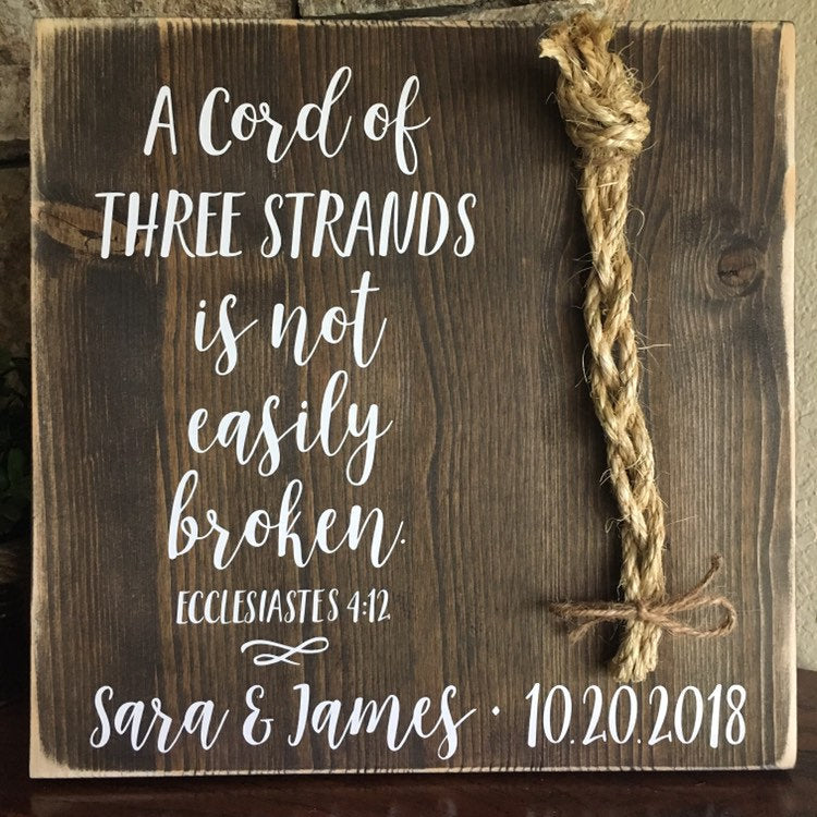 Christian Wedding Gift, A Cord of Three Strands is Not Easily Broken, Personalized Gift for Couple, Anniversary Gift