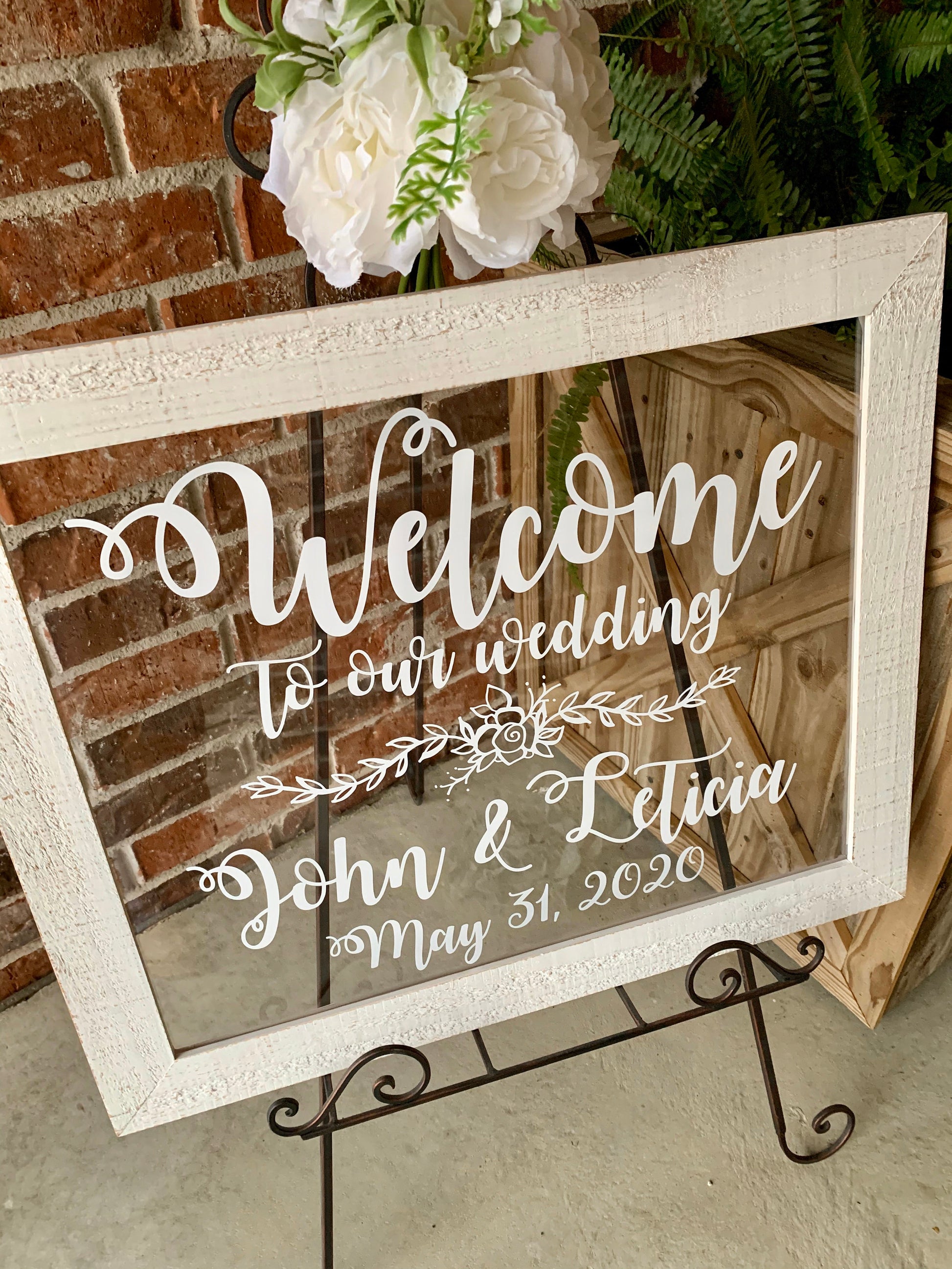 Acrylic Framed Wedding Sign, Welcome to Our Wedding with Names, Rustic Chic, Modern Rustic, Personalized Gift