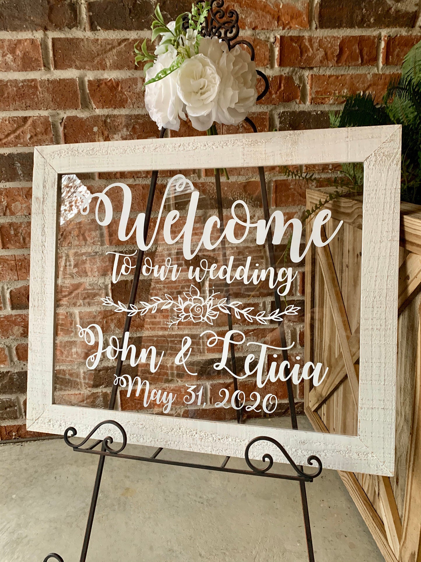 Acrylic Framed Wedding Sign, Welcome to Our Wedding with Names, Rustic Chic, Modern Rustic, Personalized Gift