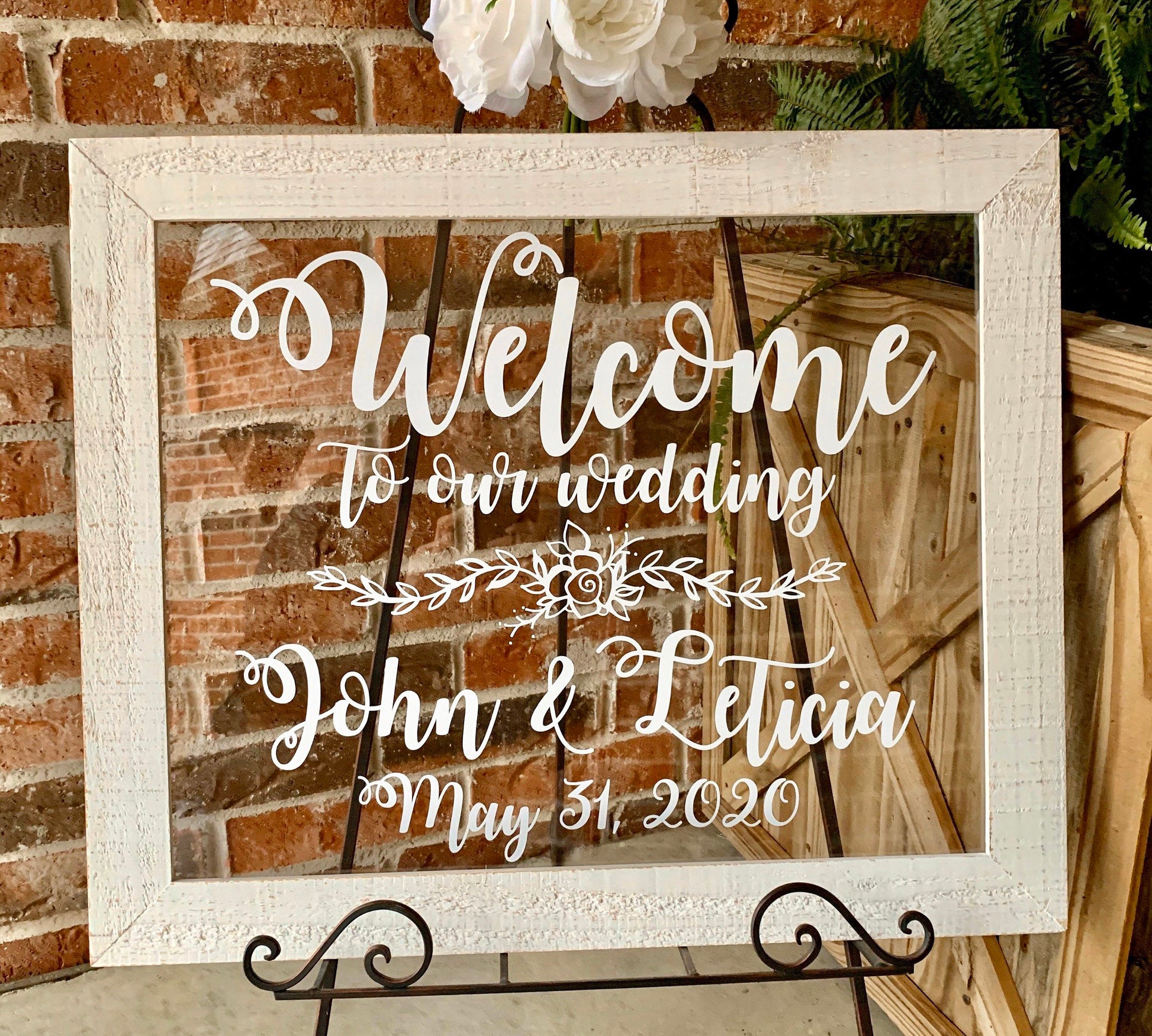 Acrylic Framed Wedding Sign, Welcome to Our Wedding with Names, Rustic Chic, Modern Rustic, Personalized Gift