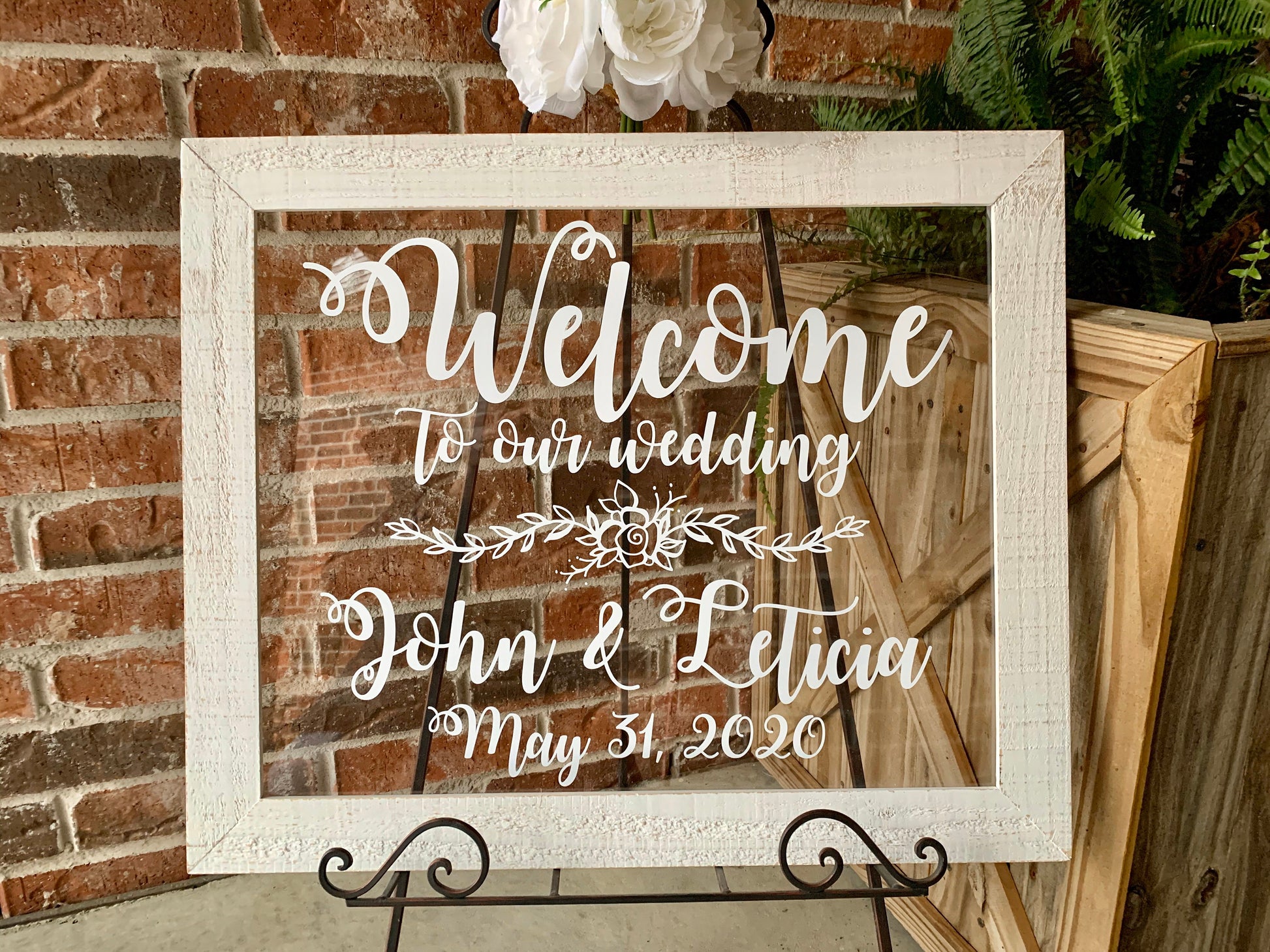 Acrylic Framed Wedding Sign, Welcome to Our Wedding with Names, Rustic Chic, Modern Rustic, Personalized Gift
