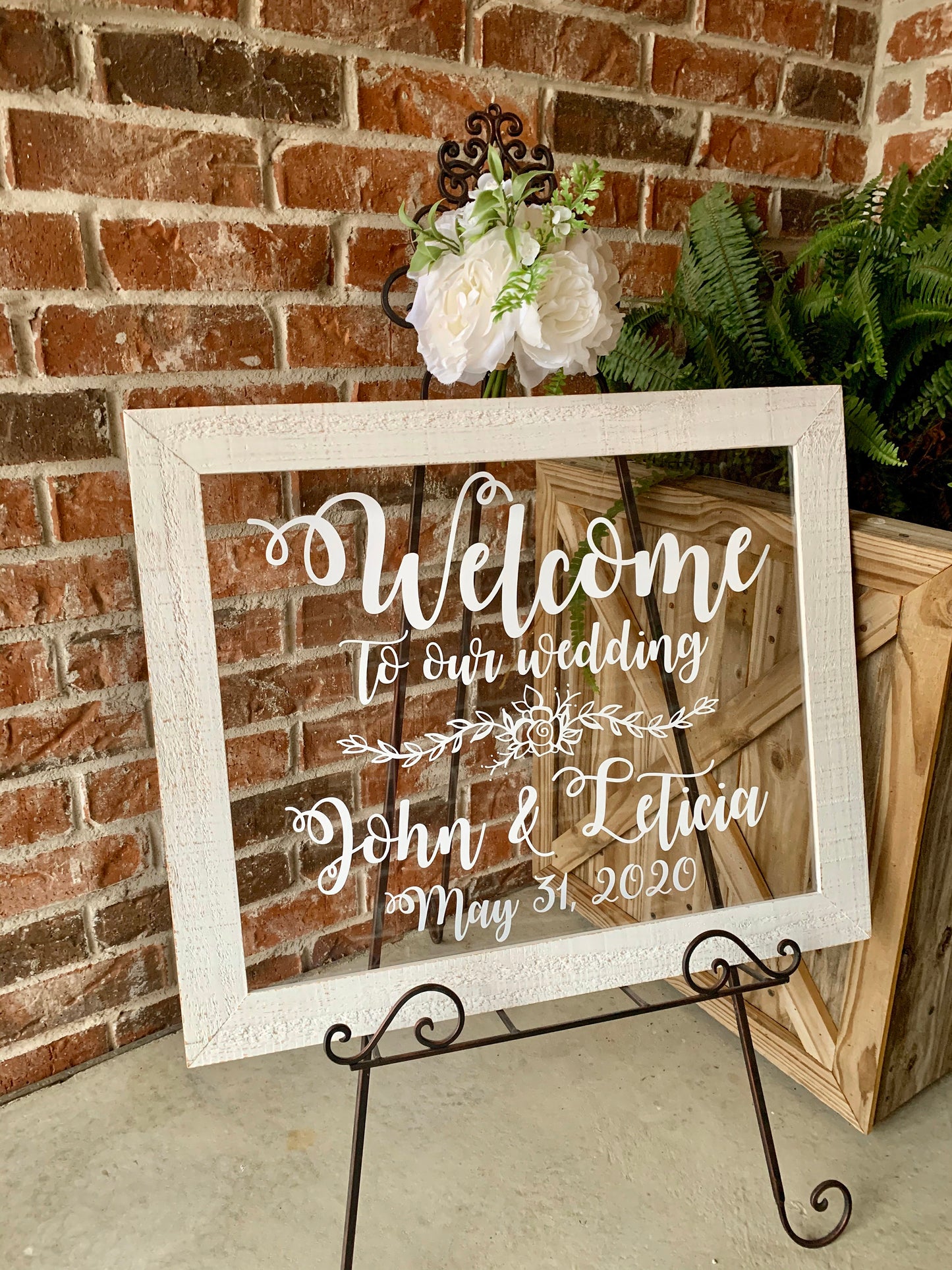 Acrylic Framed Wedding Sign, Welcome to Our Wedding with Names, Rustic Chic, Modern Rustic, Personalized Gift