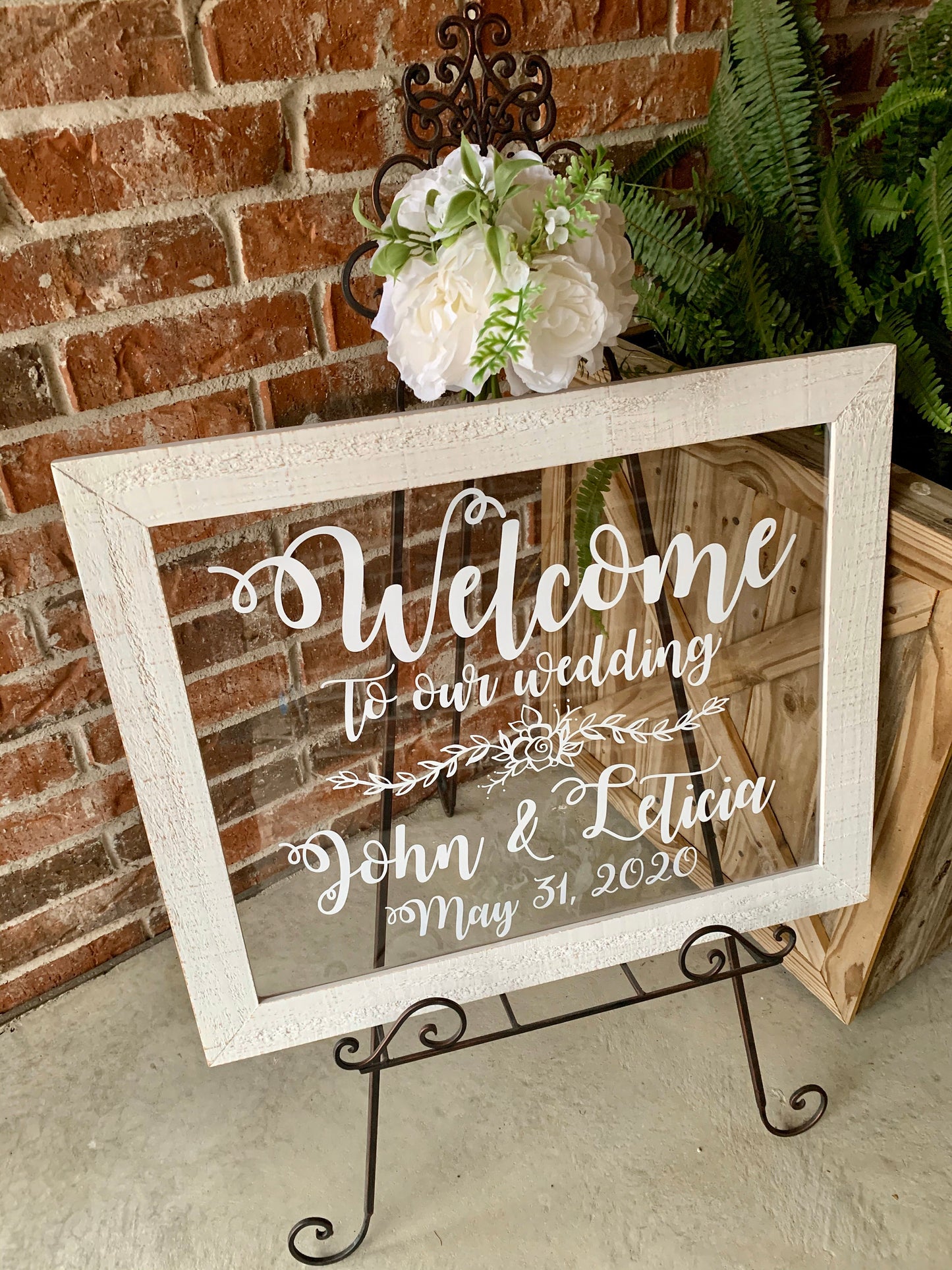 Acrylic Framed Wedding Sign, Welcome to Our Wedding with Names, Rustic Chic, Modern Rustic, Personalized Gift