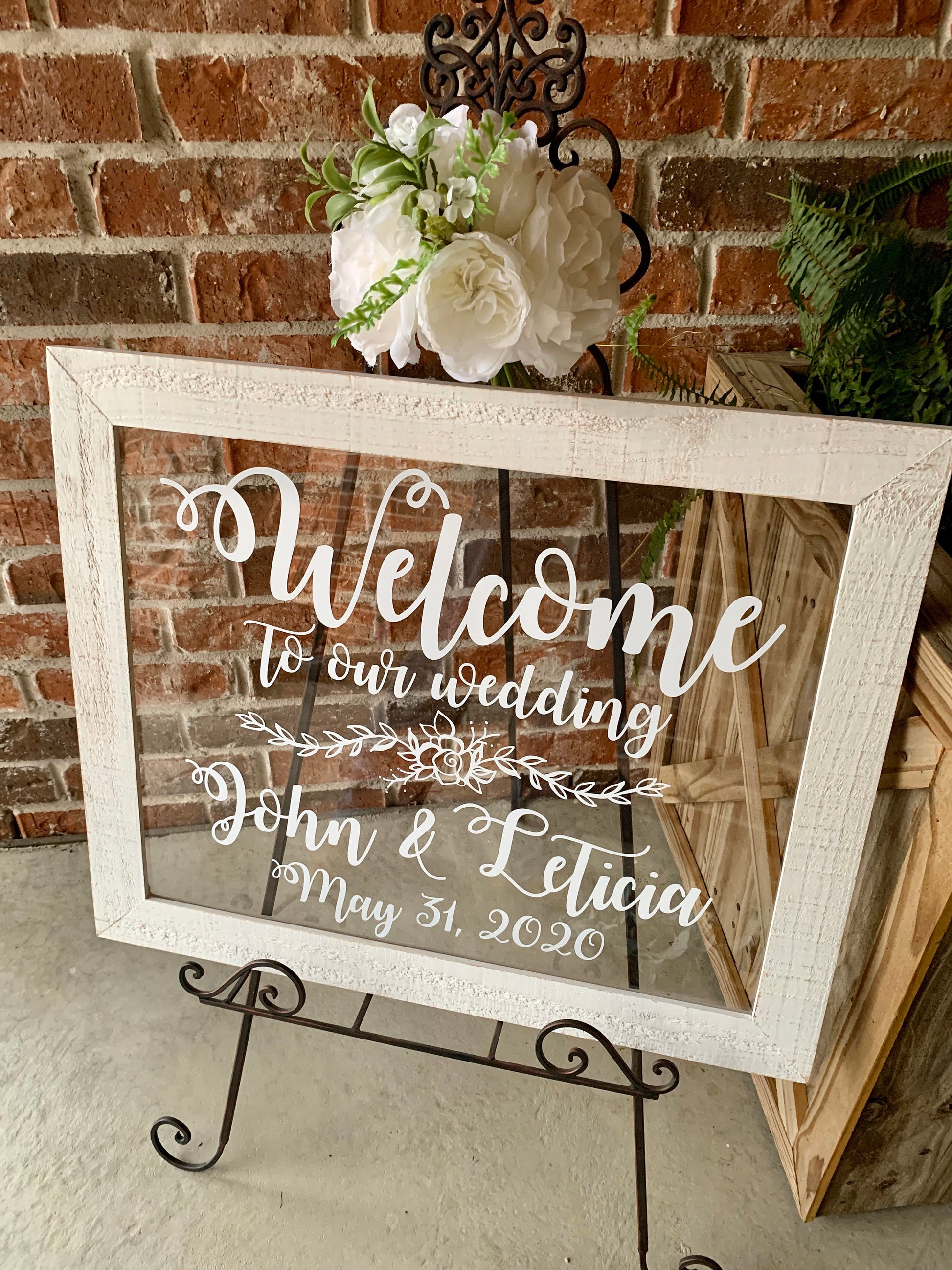 Acrylic Framed Wedding Sign, Welcome to Our Wedding with Names, Rustic Chic, Modern Rustic, Personalized Gift