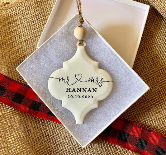 Personalized Christmas Ornament, New Home, First Christmas Married, Mr and Mrs Ornament