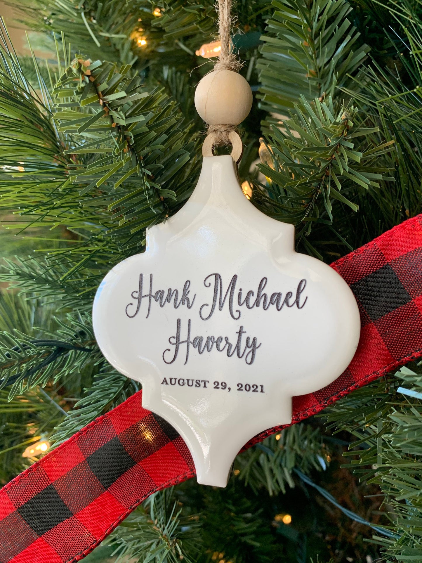 Baby's First Christmas Ornament  |  Engraved Ceramic Ornament