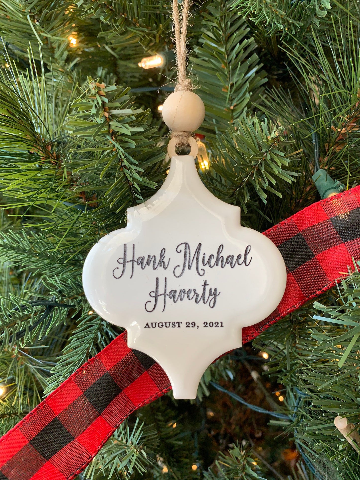 Baby's First Christmas Ornament  |  Engraved Ceramic Ornament