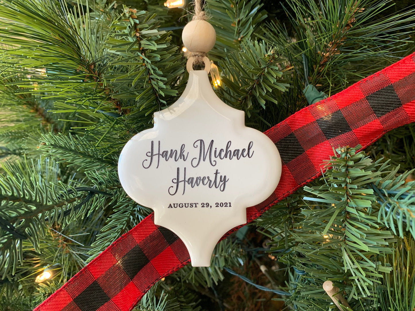 Baby's First Christmas Ornament  |  Engraved Ceramic Ornament