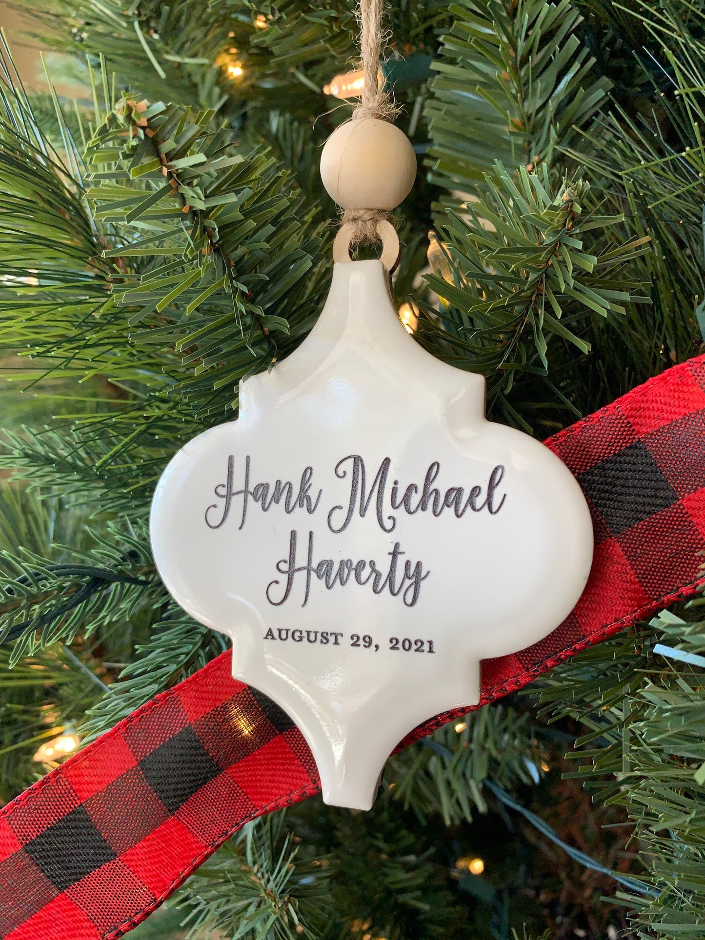 Baby's First Christmas Ornament  |  Engraved Ceramic Ornament
