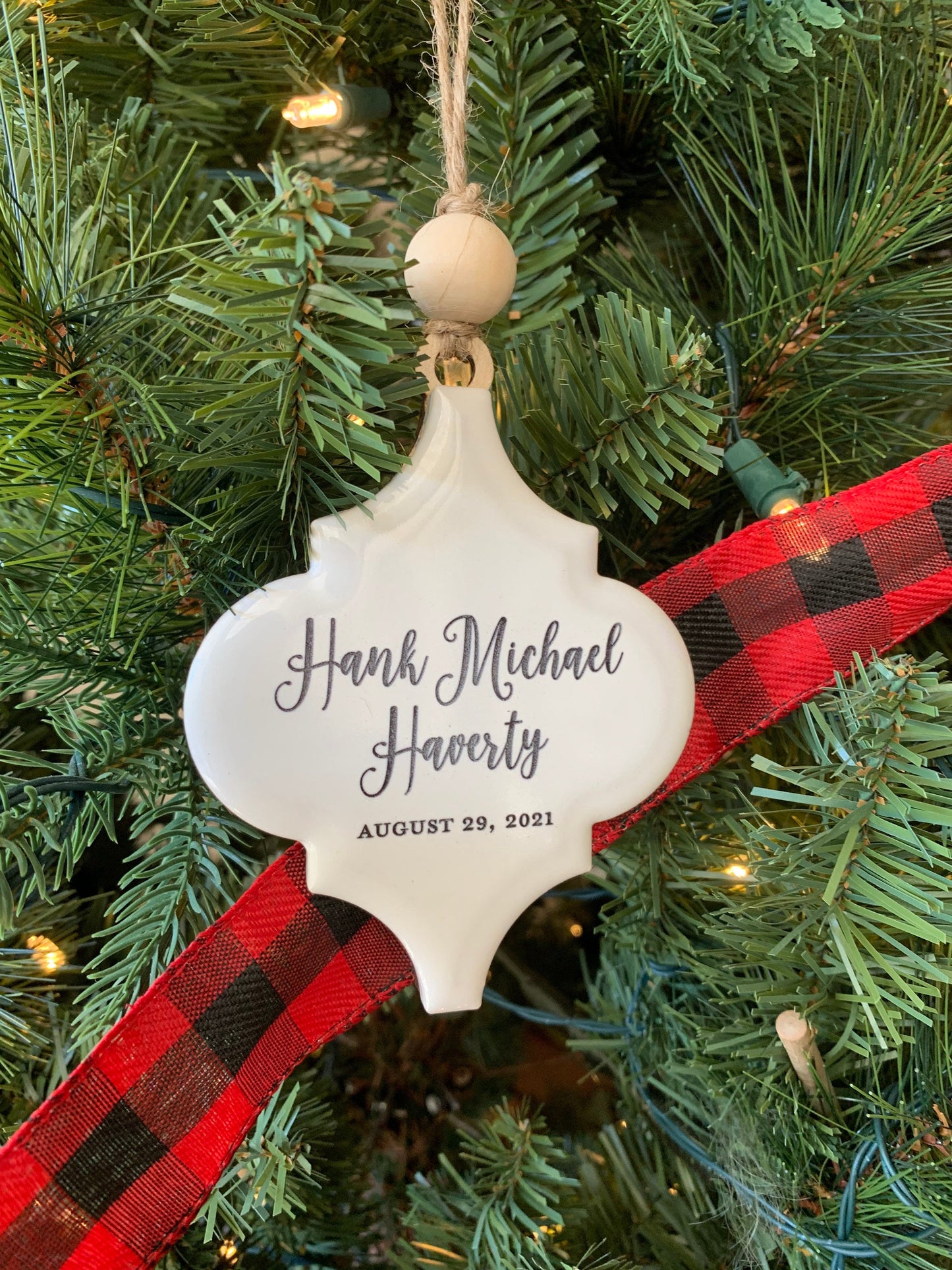 Baby's First Christmas Ornament  |  Engraved Ceramic Ornament