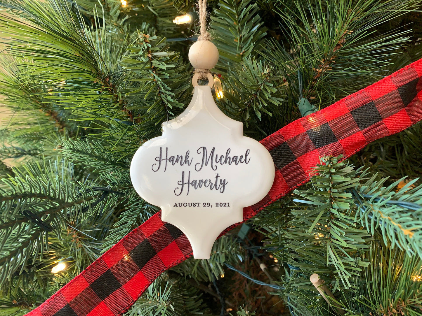 Baby's First Christmas Ornament  |  Engraved Ceramic Ornament