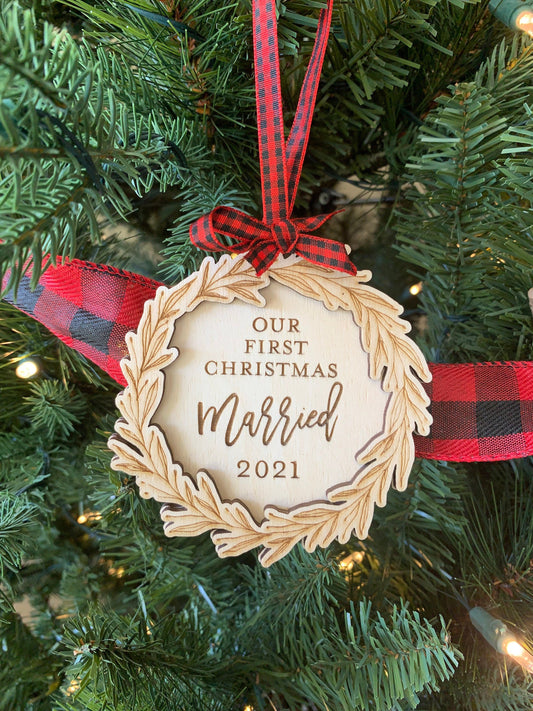 Custom Engraved First Christmas Married Ornament
