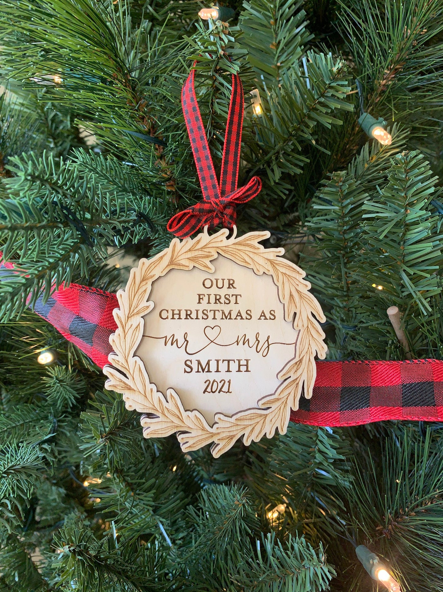 Custom Engraved First Christmas as Mom and Dad Ornament