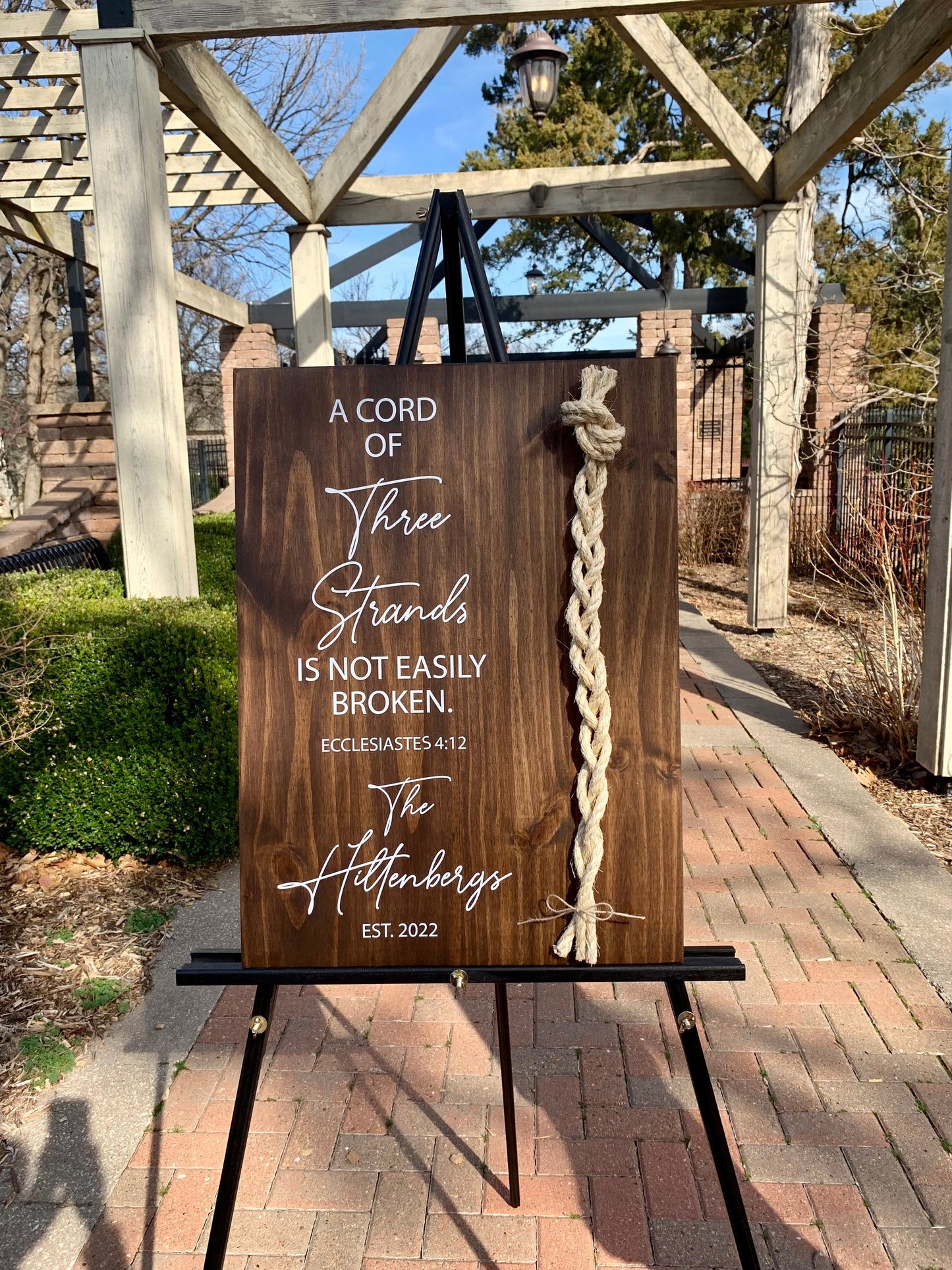 A Cord Of Three Strands Wedding Sign, 17x24, Sisal Rope Cords, Unity Ceremony Sign, A Cord of 3 Strands, Ecclesiastes 4:12