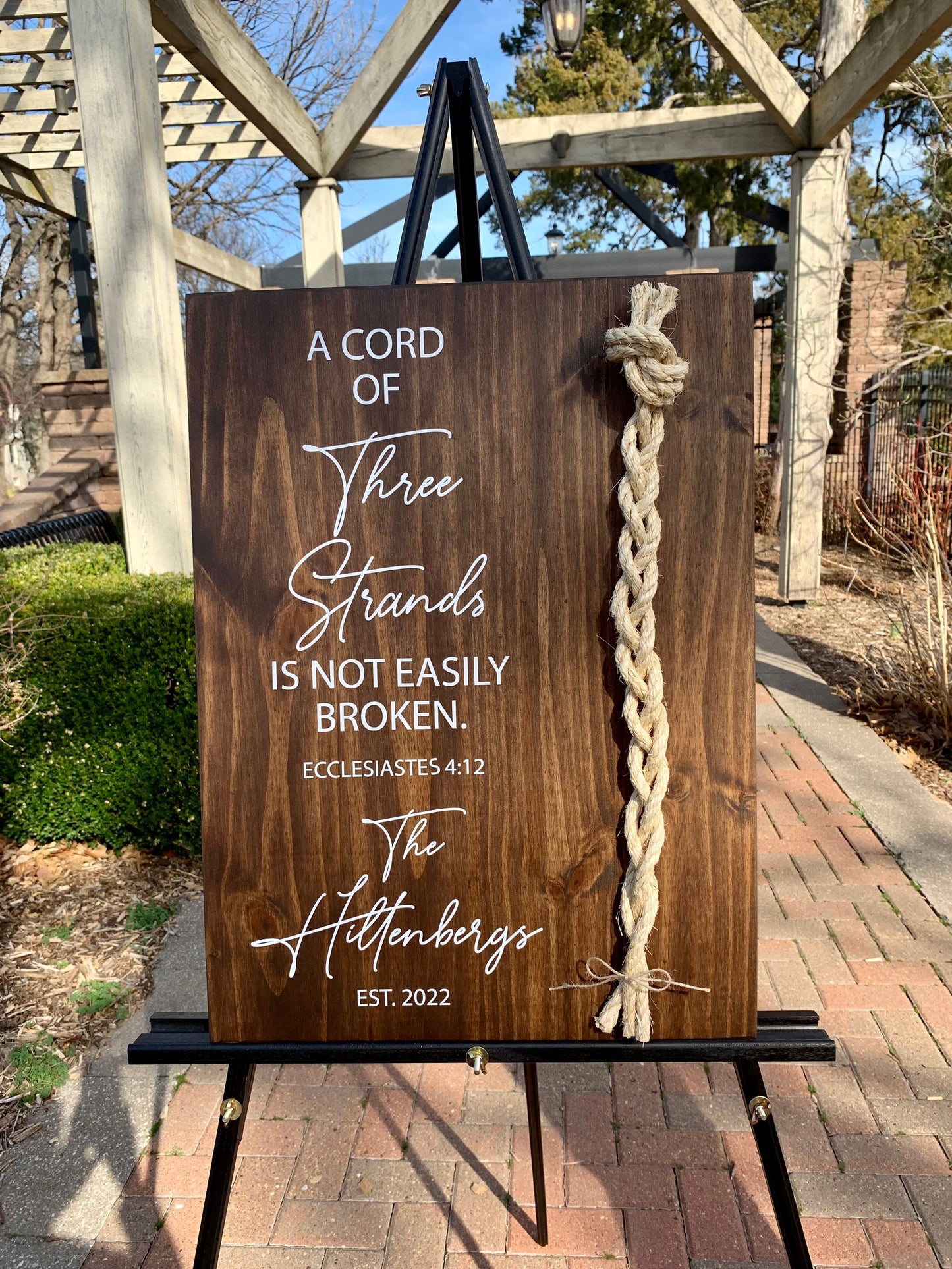 A Cord Of Three Strands Wedding Sign, 17x24, Sisal Rope Cords, Unity Ceremony Sign, A Cord of 3 Strands, Ecclesiastes 4:12