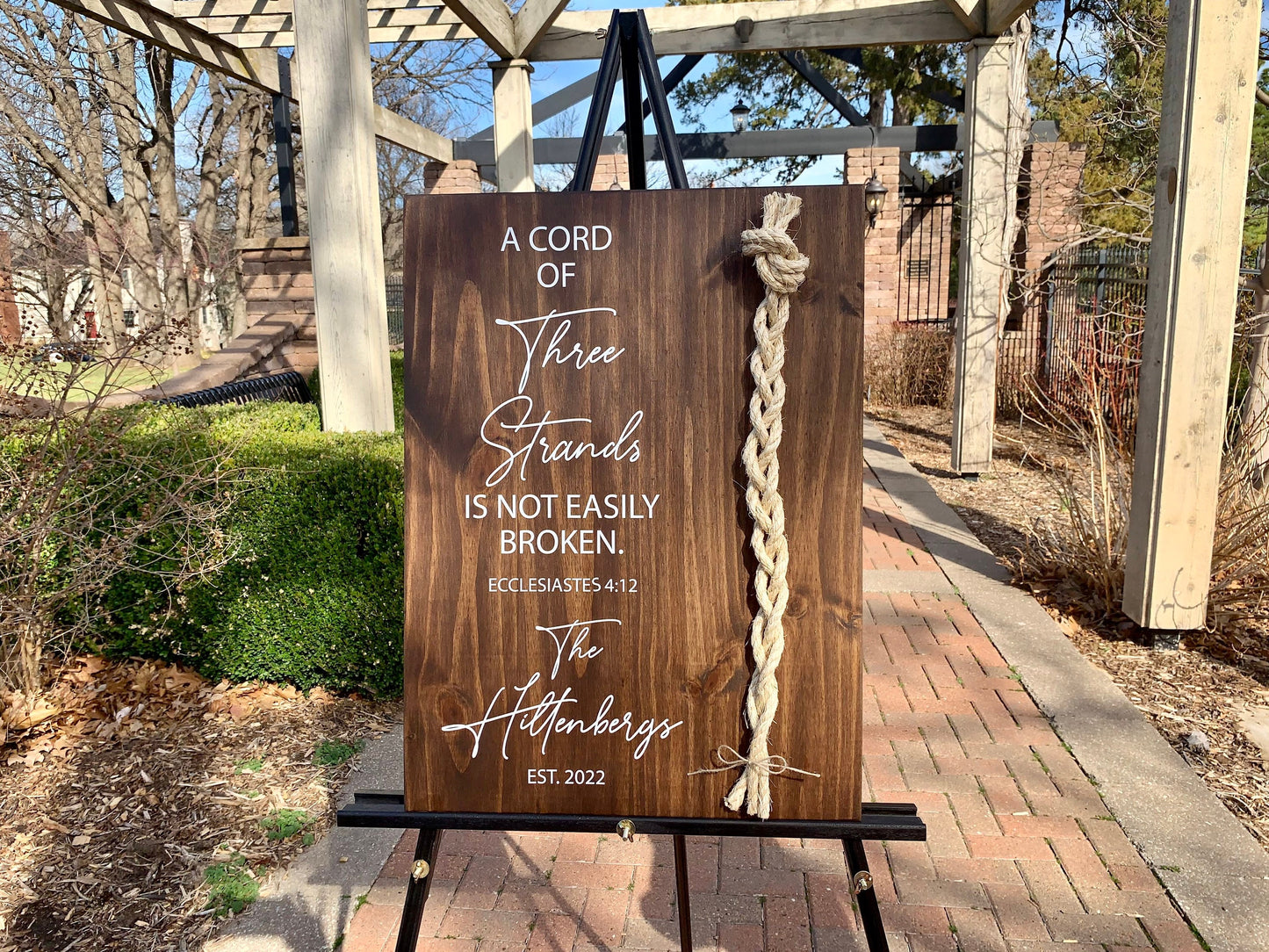 A Cord Of Three Strands Wedding Sign, 17x24, Sisal Rope Cords, Unity Ceremony Sign, A Cord of 3 Strands, Ecclesiastes 4:12