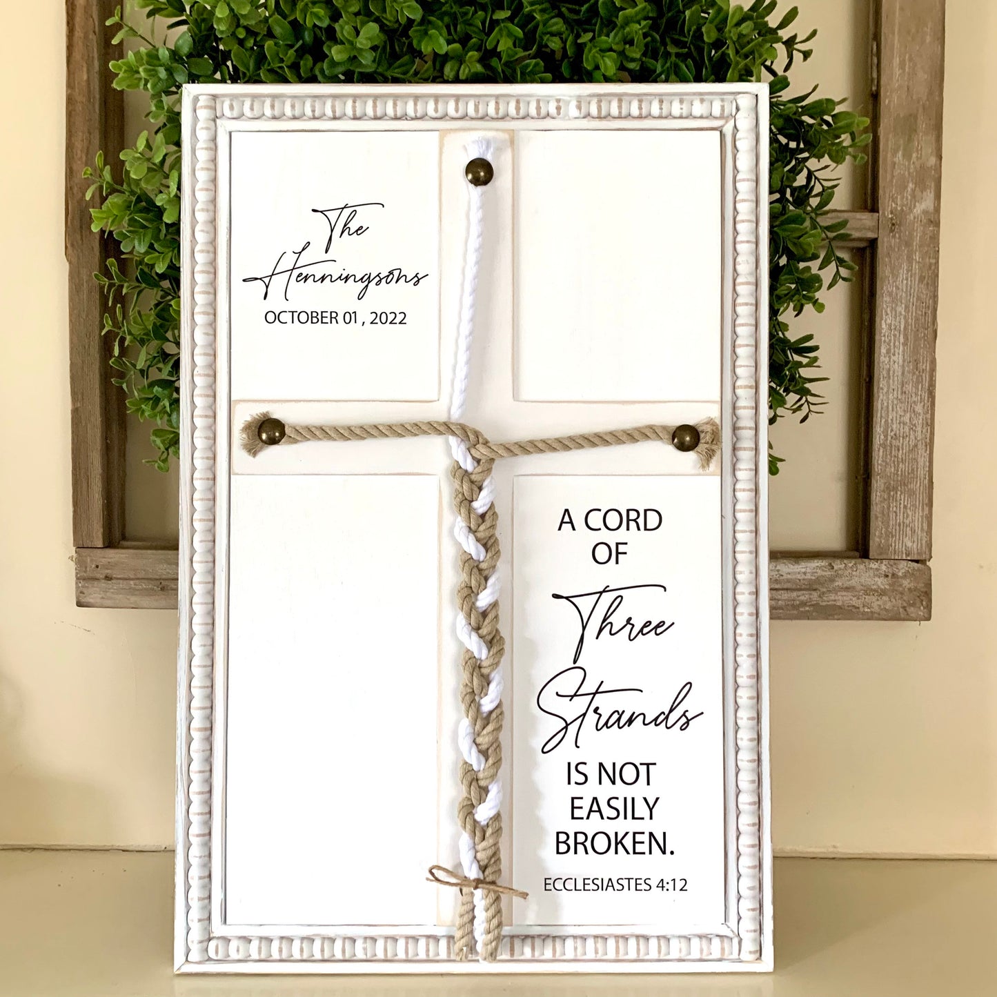 A Cord Of Three Strands, Unity Wedding Sign, Rope Cross Unity Sign, Ecclesiastes 4:12
