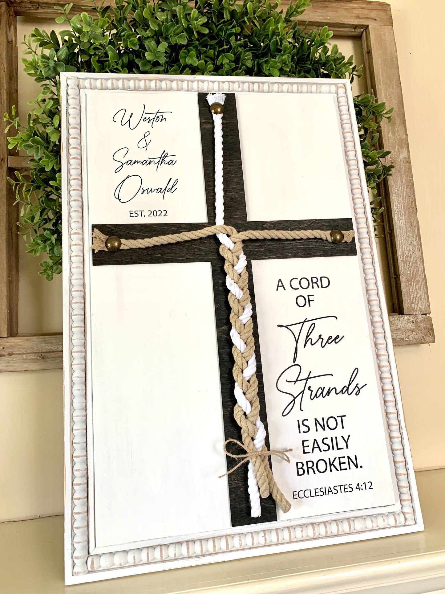 A Cord Of Three Strands, Unity Wedding Sign, Rope Cross Unity Sign, Ecclesiastes 4:12