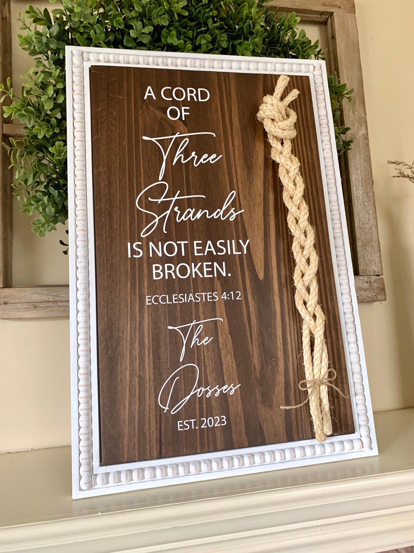 A Cord Of Three Strands, Unity Wedding Sign, Sisal Rope Braid, Rope Cross Unity Sign, Ecclesiastes 4:12