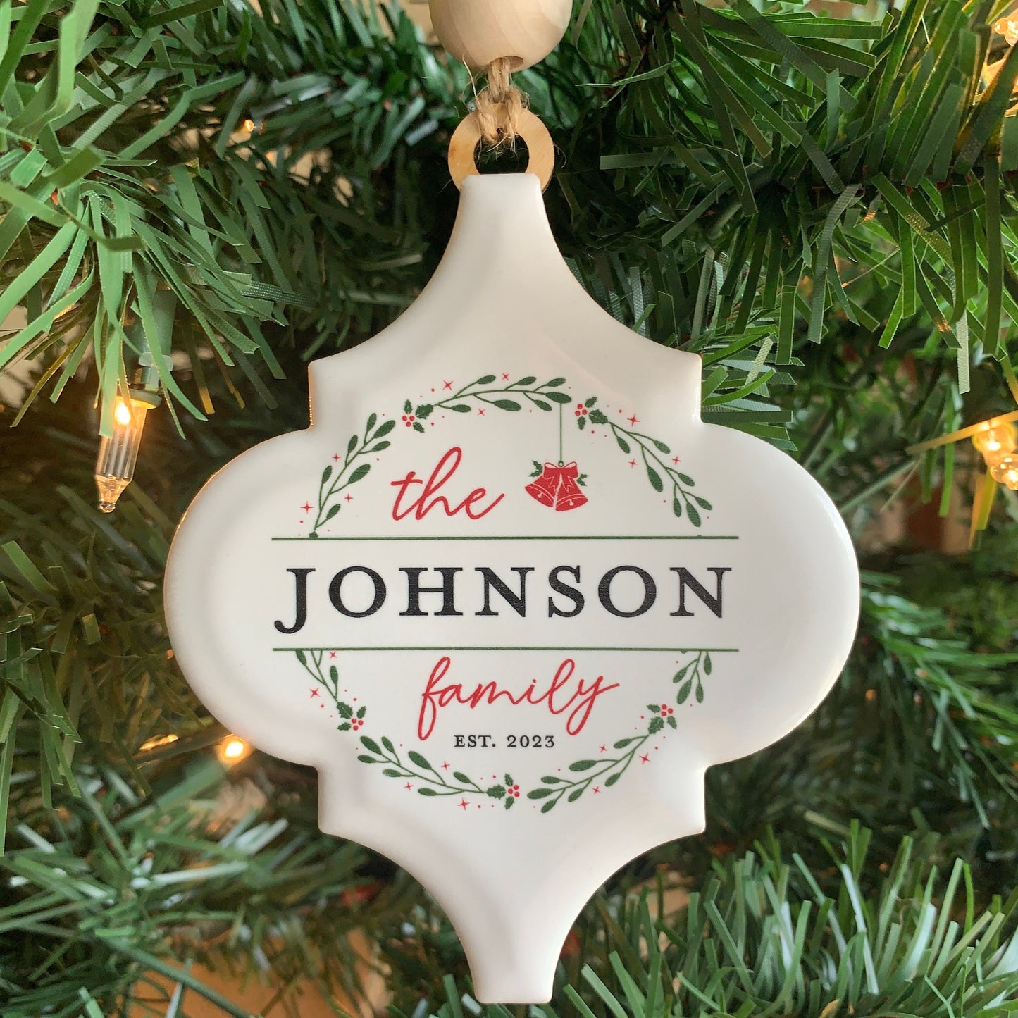 Personalized Ceramic Family Name Ornaments, Family Monogram Christmas Tree Ornament