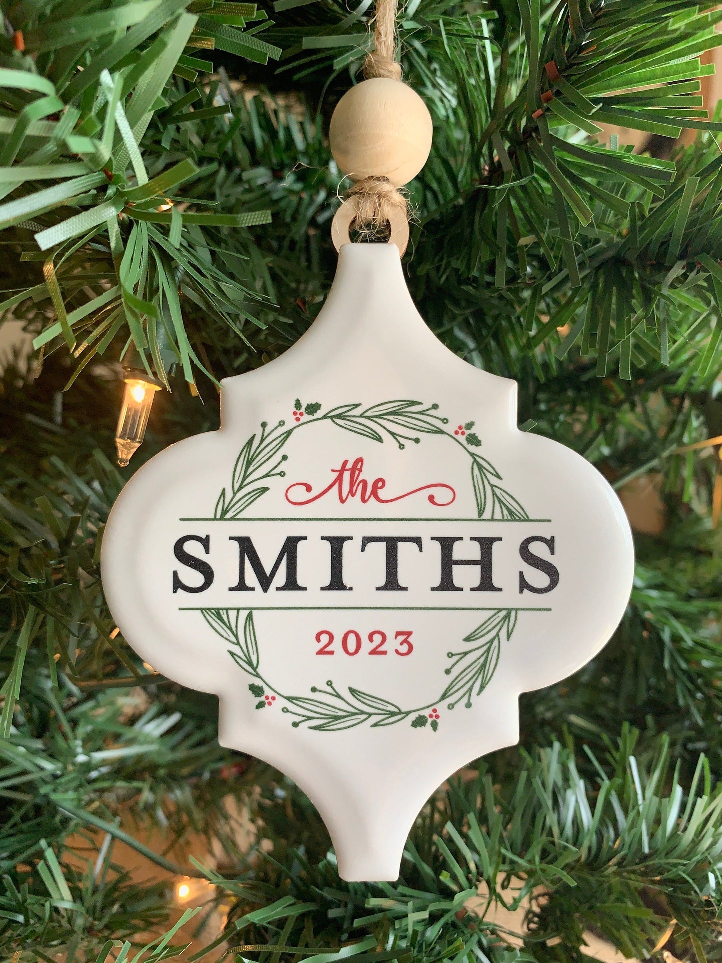 Personalized Ceramic Family Name Ornaments, Family Monogram Christmas Tree Ornament
