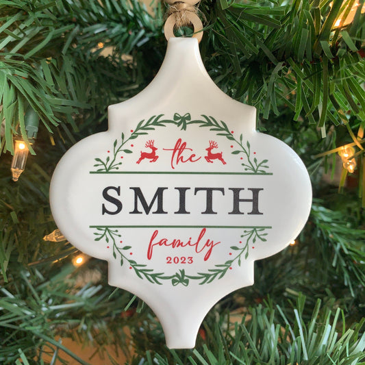 Personalized Ceramic Family Name Ornaments, Family Monogram Christmas Tree Ornament