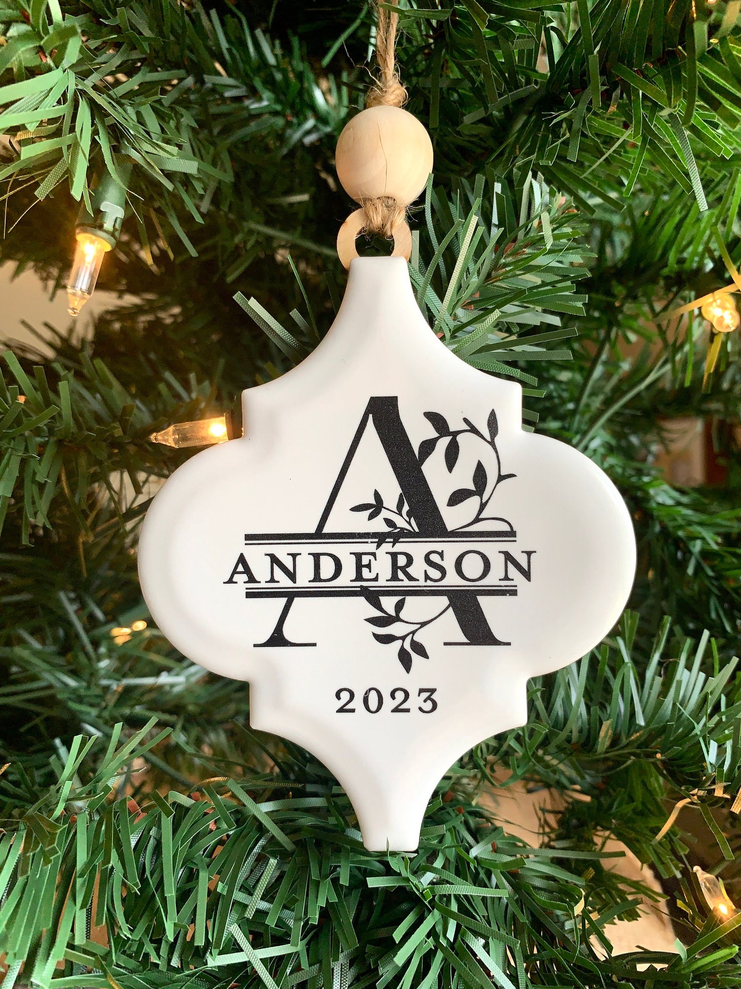 Personalized Ceramic Family Name Ornaments, Family Monogram Christmas Tree Ornament