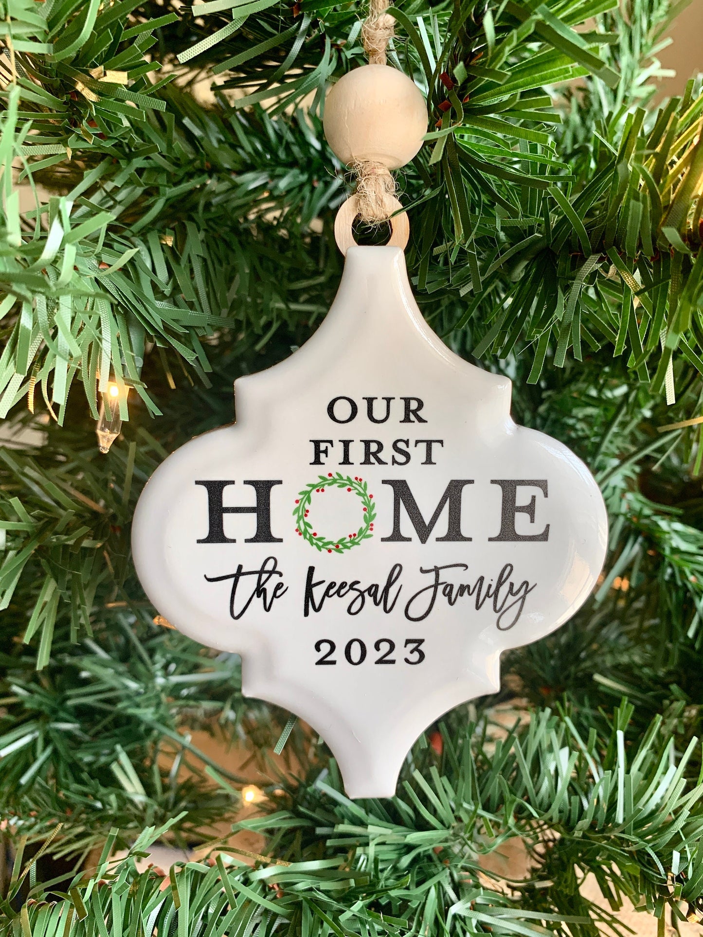 Personalized Ceramic Family Name Ornaments, Family Monogram Christmas Tree Ornament