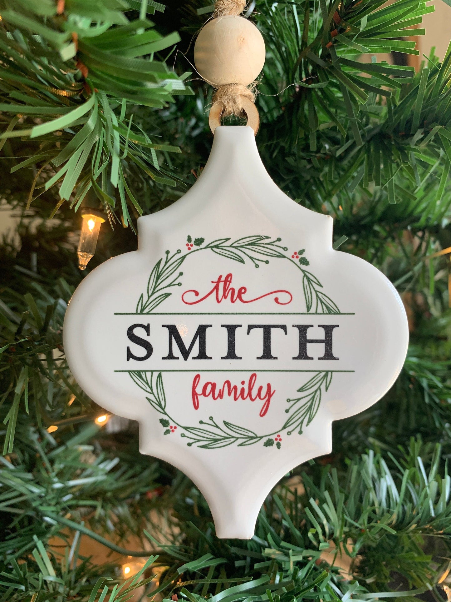 Personalized Ceramic Family Name Ornaments, Family Monogram Christmas Tree Ornament