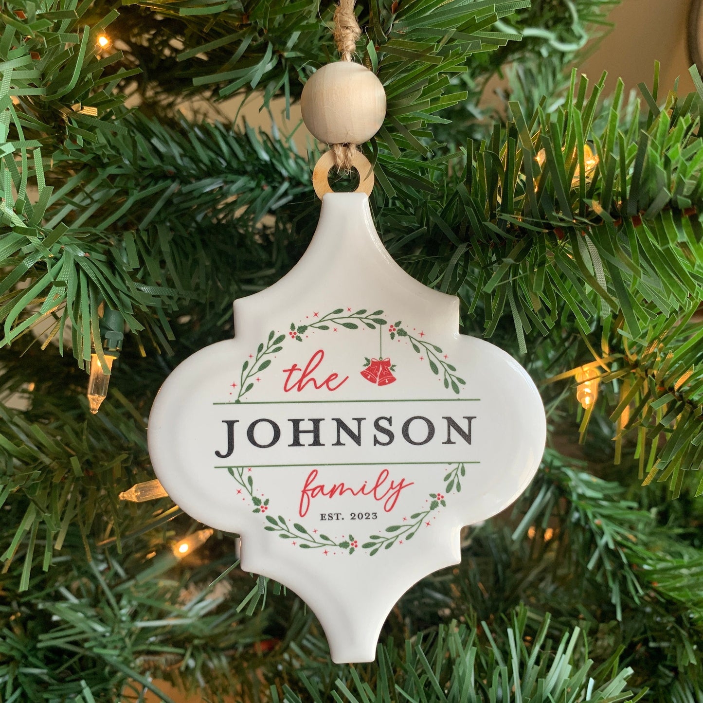 Personalized Ceramic Family Name Ornaments, Family Monogram Christmas Tree Ornament