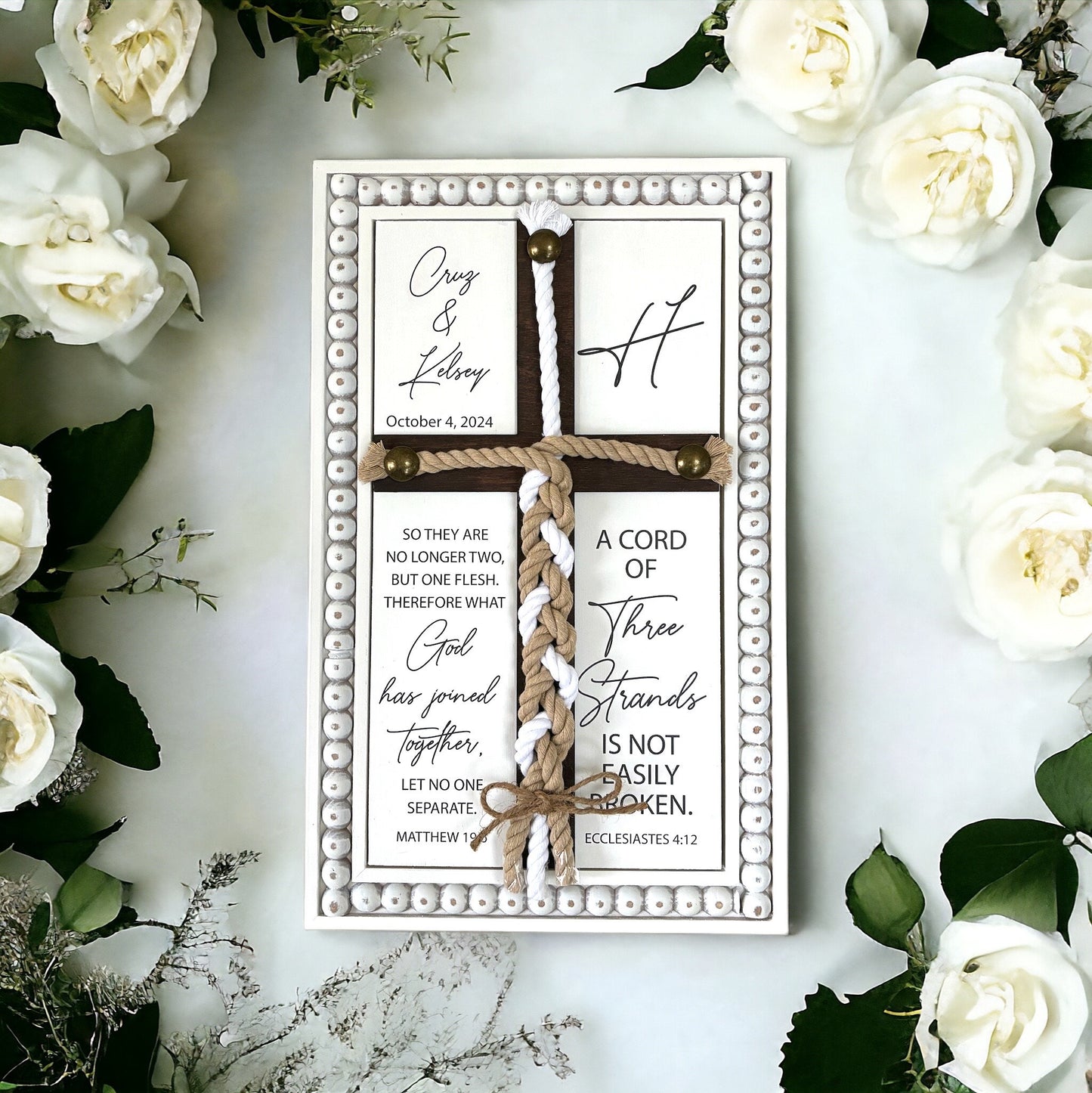 A Cord Of Three Strands, Unity Wedding Sign, Rope Cross Unity Sign, Ecclesiastes 4:12, Matthew 19 6