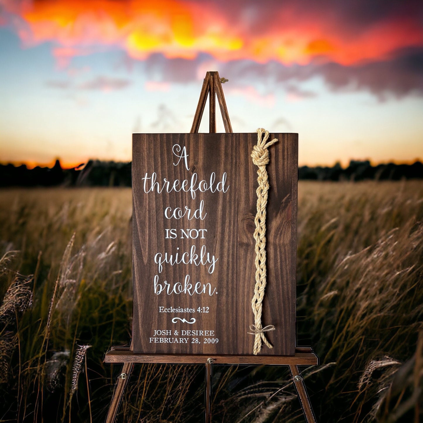 A Cord Of Three Strands Wedding Sign, Ceremony Sign, A threefold cord is not quickly broken, KJV